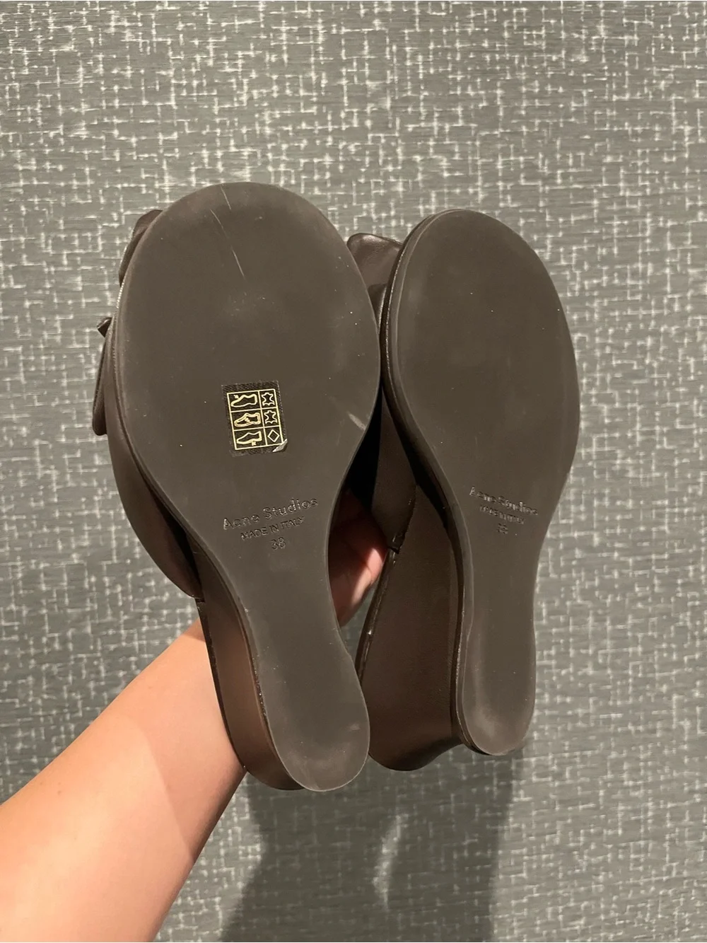 NIB Acne Studios Leather Rose wedge mules slides shoes chocolate brown 8